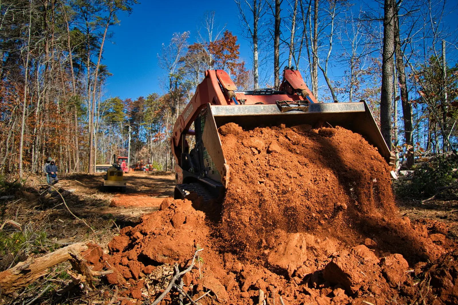 Heavy equipment clearing a wooded lot